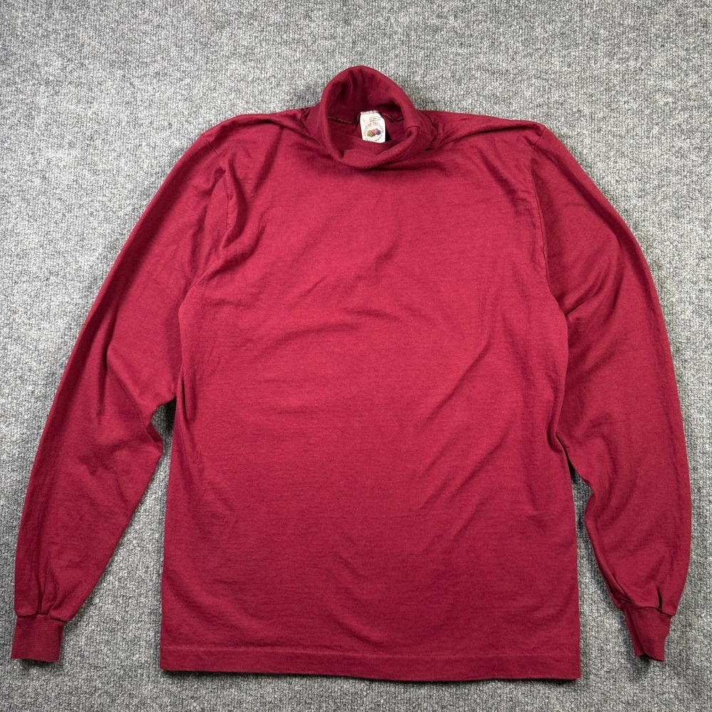 Fruit of the Loom Turtleneck Mens L Maroon Vintage Made in USA Long Sleeve BLANK